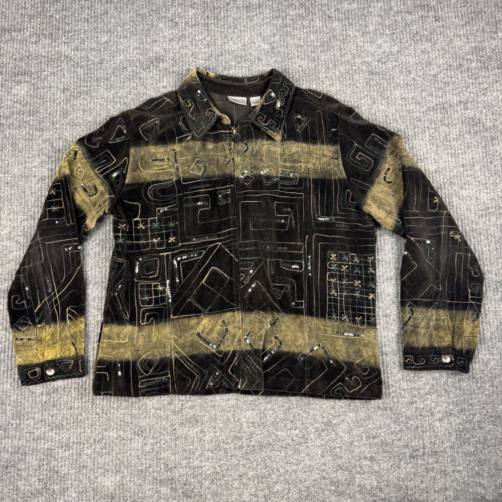 Vtg 90s Chicos Jacket Womens 2 Black Gold Velvet Embroidered Sequin Artwear